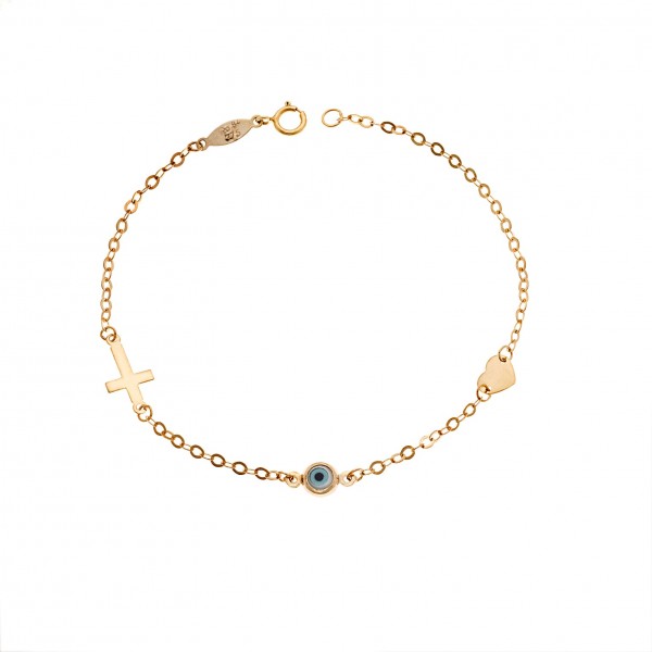 Παιδικό βραχιόλι σε χρυσό 9 καρατίων με μάτι φίλντισι