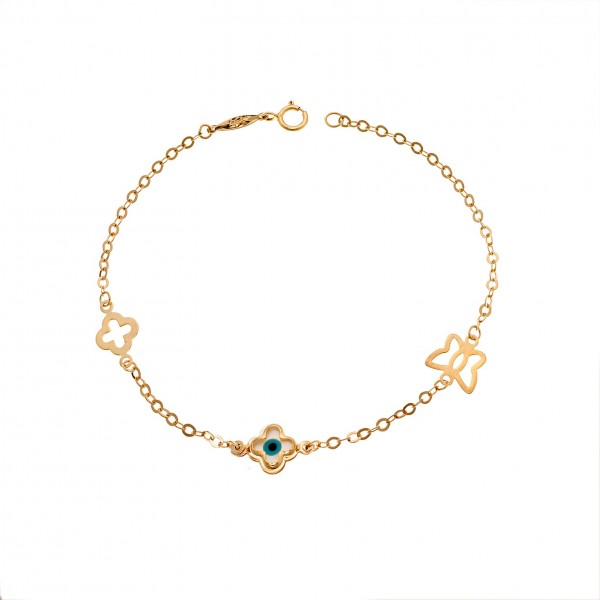 Παιδικό βραχιόλι σε χρυσό 9 καρατίων με μάτι φίλντισι