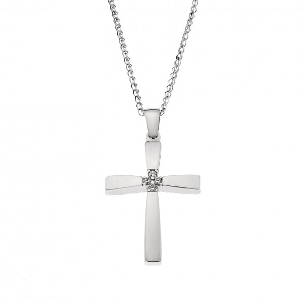 Σταυρός Λευκόχρυσος 14 Καρατίων Διπλής Όψης με Ζιργκόν (Δεν συμπεριλαμβάνεται η αλυσίδα)