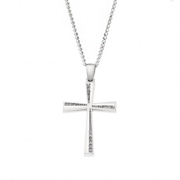 Σταυρός Λευκόχρυσος 14 Καρατίων Διπλής Όψης με Ζιργκόν (Δεν συμπεριλαμβάνεται η αλυσίδα)