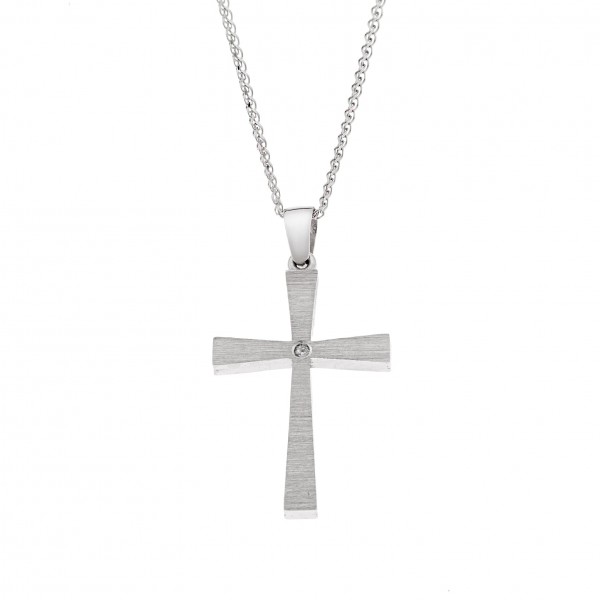 Σταυρός Λευκόχρυσος 14 Καρατίων Διπλής Όψης με Ζιργκόν (Δεν συμπεριλαμβάνεται η αλυσίδα)