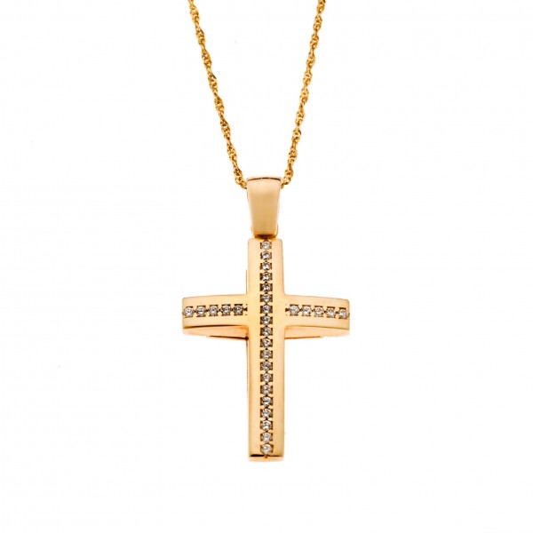 Σταυρός Χρυσός 14 Καρατίων Διπλής Όψης με Ζιργκόν (Δεν συμπεριλαμβάνεται η αλυσίδα στην τιμή)