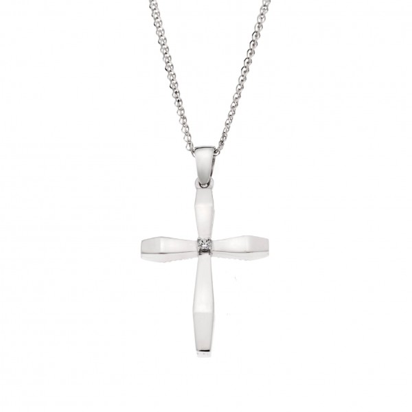 Σταυρός Λευκόχρυσος 14 Καρατίων Διπλής Όψης με Ζιργκόν (Δεν συμπεριλαμβάνεται η αλυσίδα)