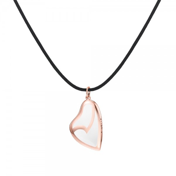 Lily Heart 9kt rose gold pendant with essenza, on black cord XS