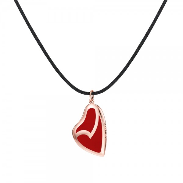 Lily Heart 9kt rose gold pendant with essenza, on black cord XS