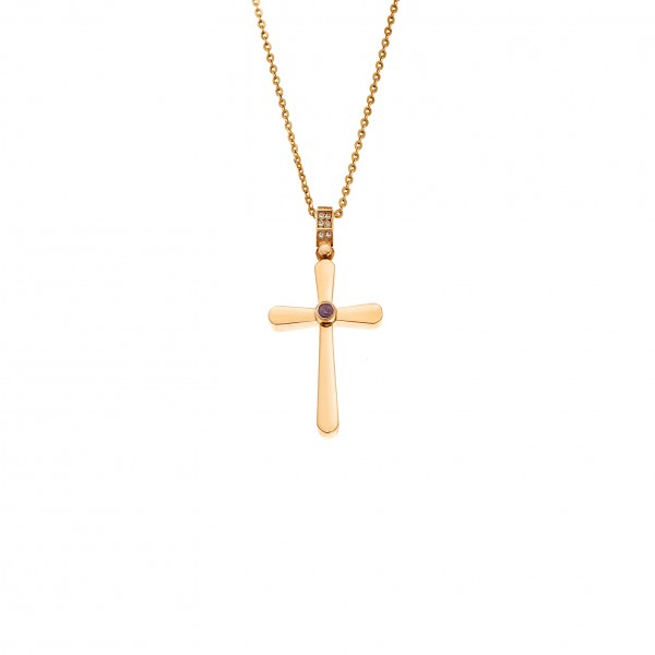 Σταυρός κίτρινος χρυσός 14 καρατιών με ρουμπίνι και Ζιργκόν  (Δεν περιλαμβάνει την αλυσίδα) 