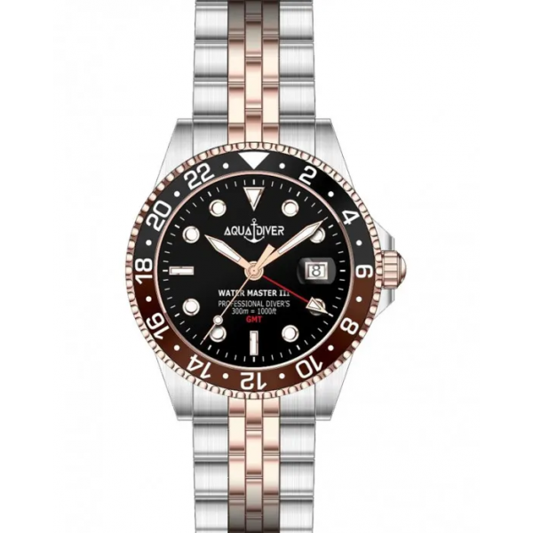 AQUADIVER Water Master III GMT Dual Time Two Tone Stainless Steel Bracelet