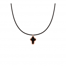  9kt rose gold pendant with essenza, on black cord S