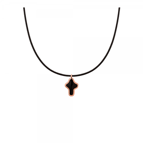  9kt rose gold pendant with essenza, on black cord S