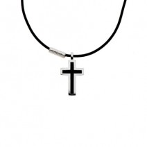 My Gavello Leonardo cross sterling silver pendant with essenza, on black cord with signature 'Gavello