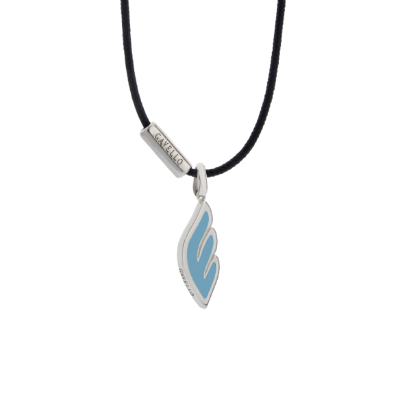 My Gavello Angel sterling silver pendant with essenza, on black cord with signature 'Gavello