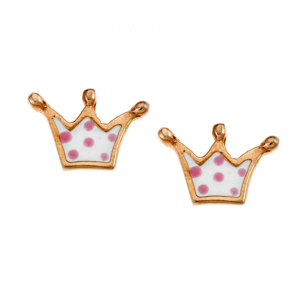 Εarrings children's crown prince in goldplated silver goldplated 925 with enamel
