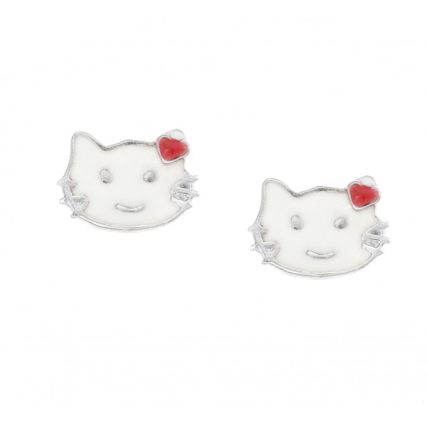 Σκουλαρίκια παιδικές kitty σε ασήμι 925 με σμάλτο