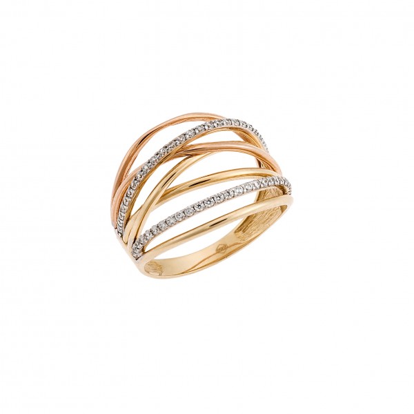 Τρίχρωμο Δαχτυλίδι Χρυσό 14 Καράτια με ζιργκόν