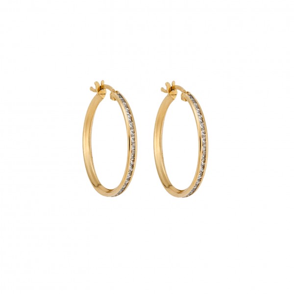 14 Carat Hoop Earrings in Gold With Zircon