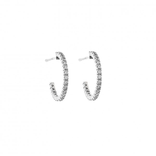14 Carat Hoop Earrings in White Gold With Zircon
