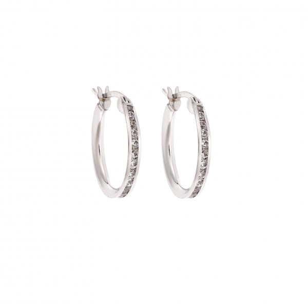 14 Carat Hoop Earrings in White Gold With Zircon