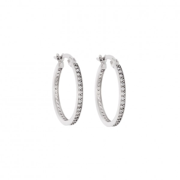 14 Carat Hoop Earrings in White Gold With Zircon