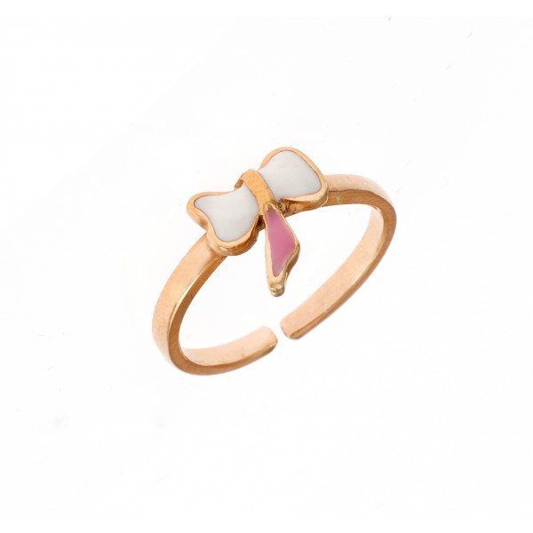 Children's bow ring in pink goldplated silver 925 with enamel