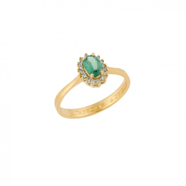 Ring yellow gold 18carats with Emerald 0.34ct and diamonds 0.10ct