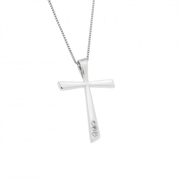 18 Carats White Gold Cross with Diamonds