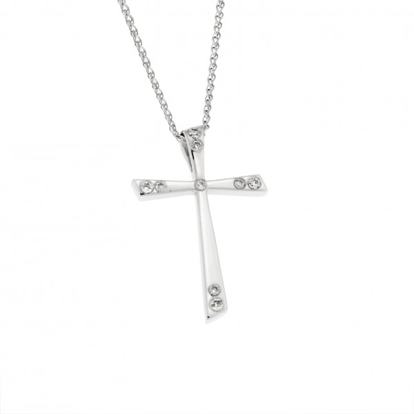 18 Carats White Gold Cross with Diamonds