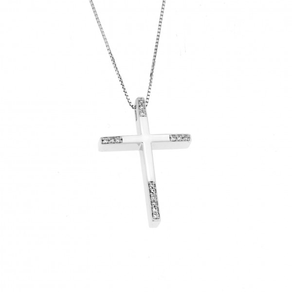 18 Carats White Gold Cross with Diamonds