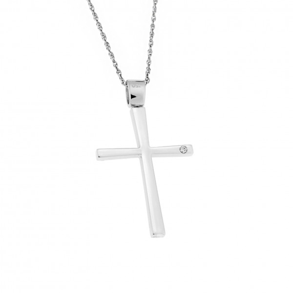 18 Carats White Gold Cross with Diamonds