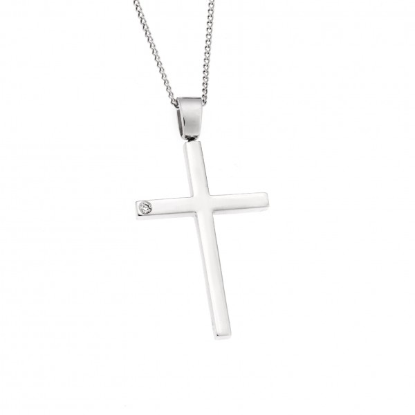 18 Carats White Gold Cross with Diamonds
