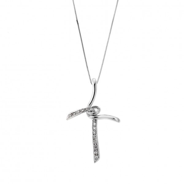 18 Carats White Gold Cross with Diamonds