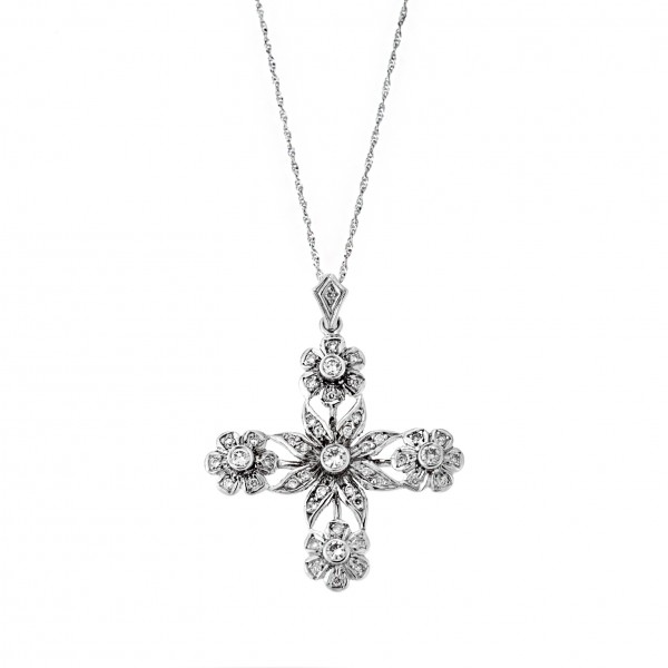 18 Carats White Gold Cross with Diamonds