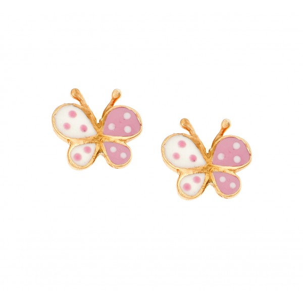 Σκουλαρίκια παιδικά πεταλούδες σε ροζ επιχρυσωμένο ασήμι 925 με σμάλτο