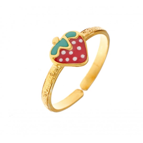 Children's strawberry ring goldplated in silver 925 with enamel