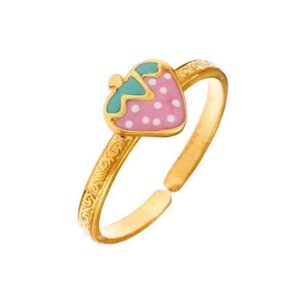Children's strawberries ring goldplated in silver 925 with enamel