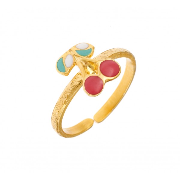Children's cherries ring goldplated in silver 925 with enamel
