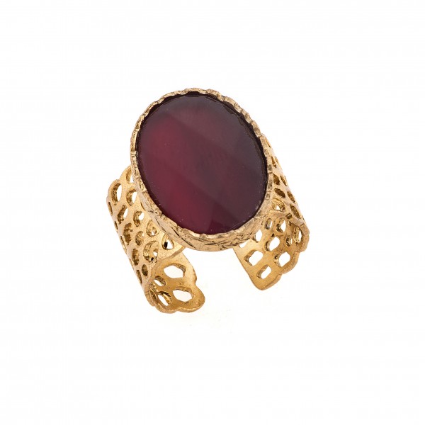 Ring in gold-plated silver 925 with Jade Ruby -Quartz