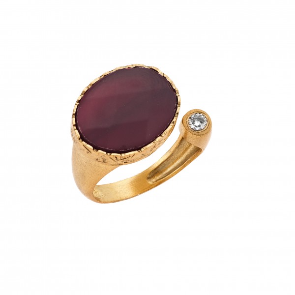 Ring in gold-plated silver 925 with Jade Ruby -Quartz and zircon