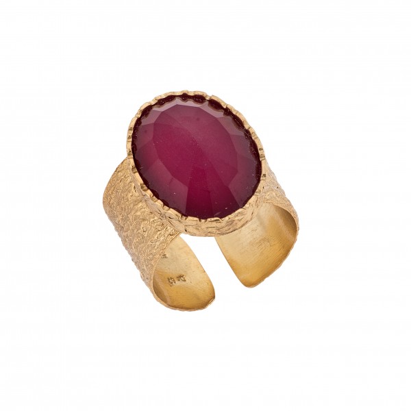 Ring in gold-plated silver 925 with Jade Ruby -Quartz
