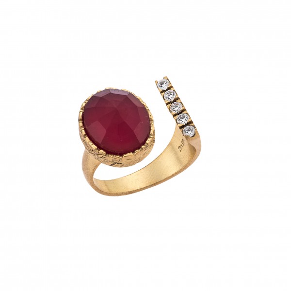 Δαχτυλίδι σε επιχρυσωμένο ασήμι 925 μεJade Ruby -Χαλαζία και ζιργκόν