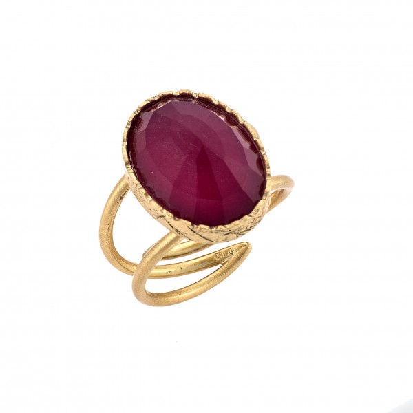 Ring in gold-plated silver 925 with Jade Ruby -Quartz