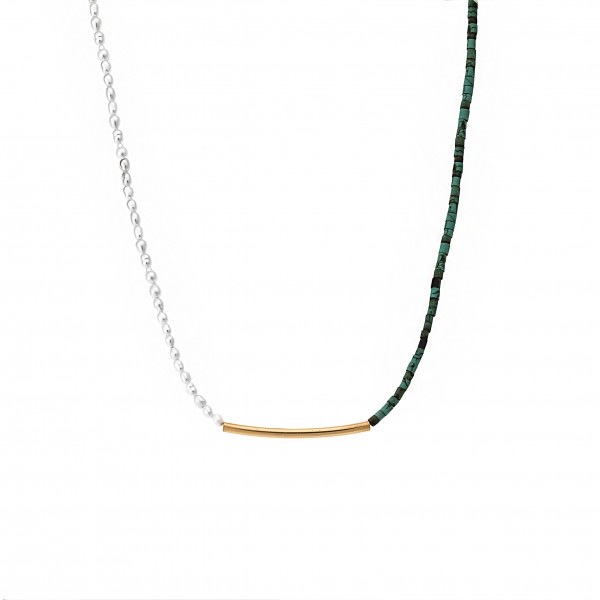 Necklace in 925 silver with pearls and Turquoise