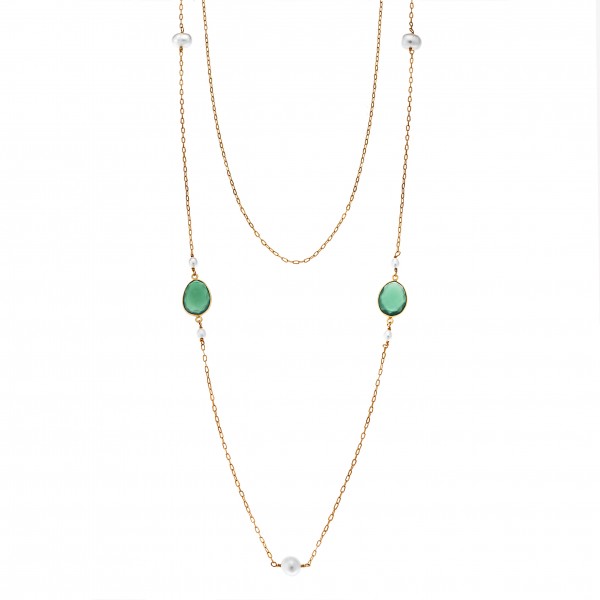 Necklace in gold-plated 925 silver with semi-precious stones and pearls