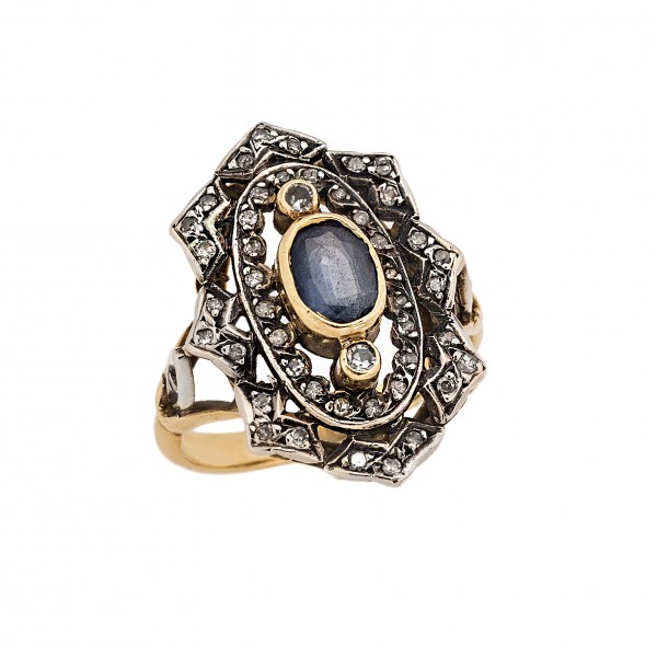 Ring yellow gold 18carats with Saphire and diamonds 0.50ct