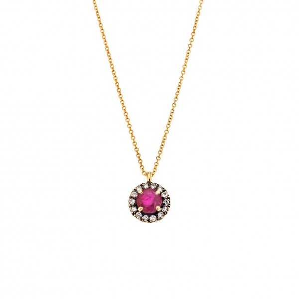 Necklace in 18 carats yellow gold with diamonds and rubie