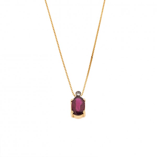 Necklace in 18 carats yellow gold with diamonds and rubie