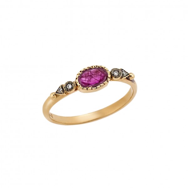 Ring yellow gold 18carats with Ruby 0.41ct and diamonds 0.04ct
