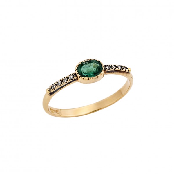 Ring yellow gold 18carats with Emerald 0.39ct and diamonds 0.03ct