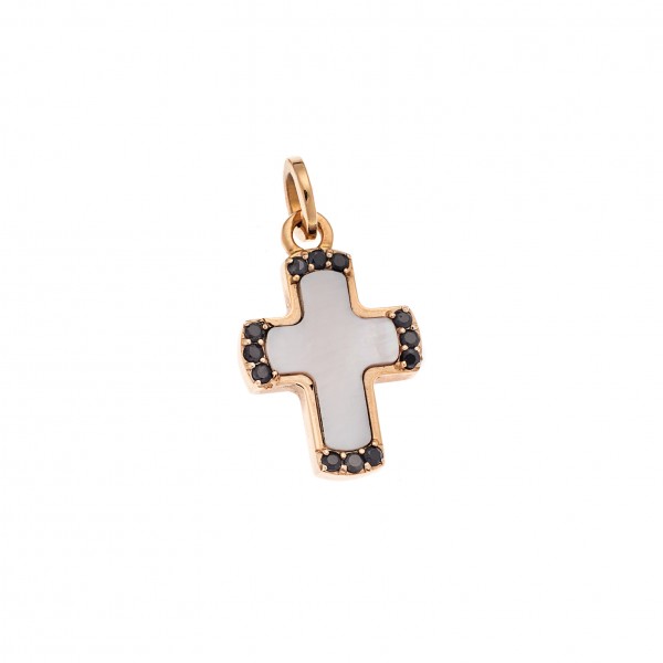 18carats pink gold cross with mother of pearl and black zircon