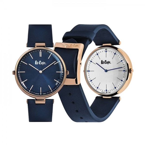 Lee Cooper double-sided men's watch with leather strap and silver dial LC06636.499