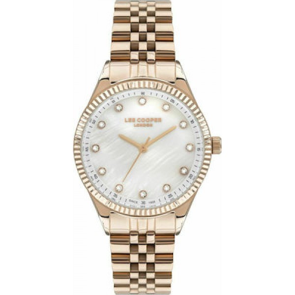 Γυναικείο Ρολόι Lee Cooper LC07310.420 Crystal Ρολόι με Μεταλλικό Μπρασελέ σε Ροζ Χρυσό χρώμα